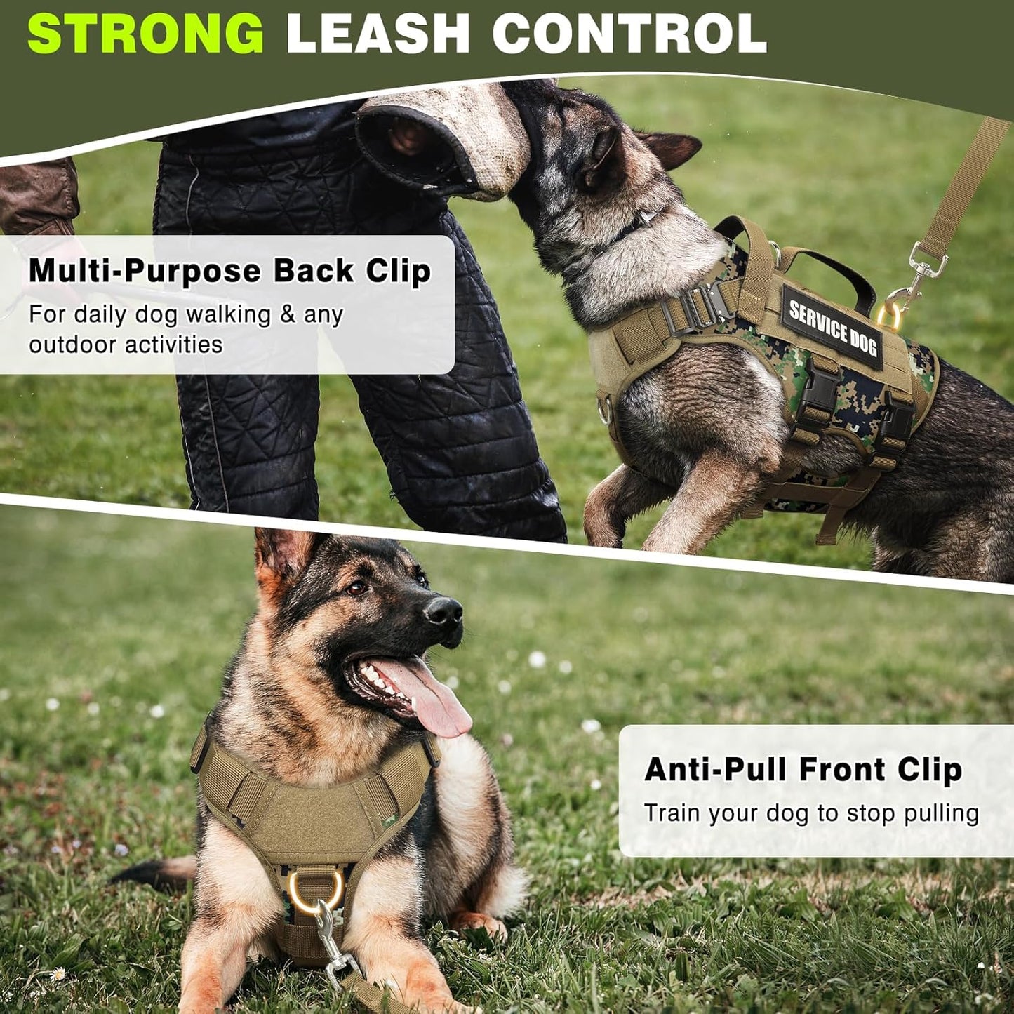 WINSEE Service Dog Vest Harness for Medium Dog, Tactical Working MOLLE Vest with 10 Pet Patches, No Pull Heavy Duty Harness for Training Walking
