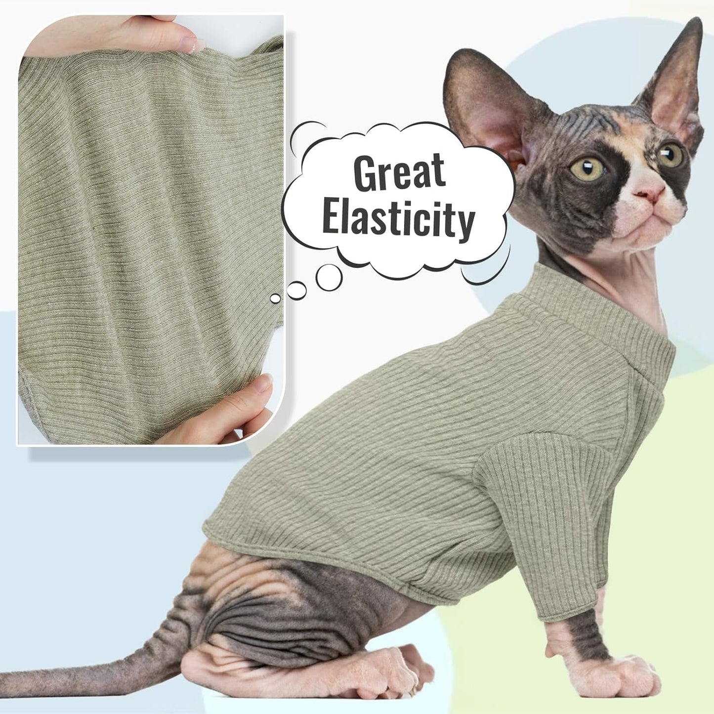 DENTRUN Sphynx Hairless Cats Shirt Pullover Kitten T-Shirts, Breathable Cat Wear Turtleneck Sweater Adorable Cat's Clothes Vest Pajamas Jumpsuit