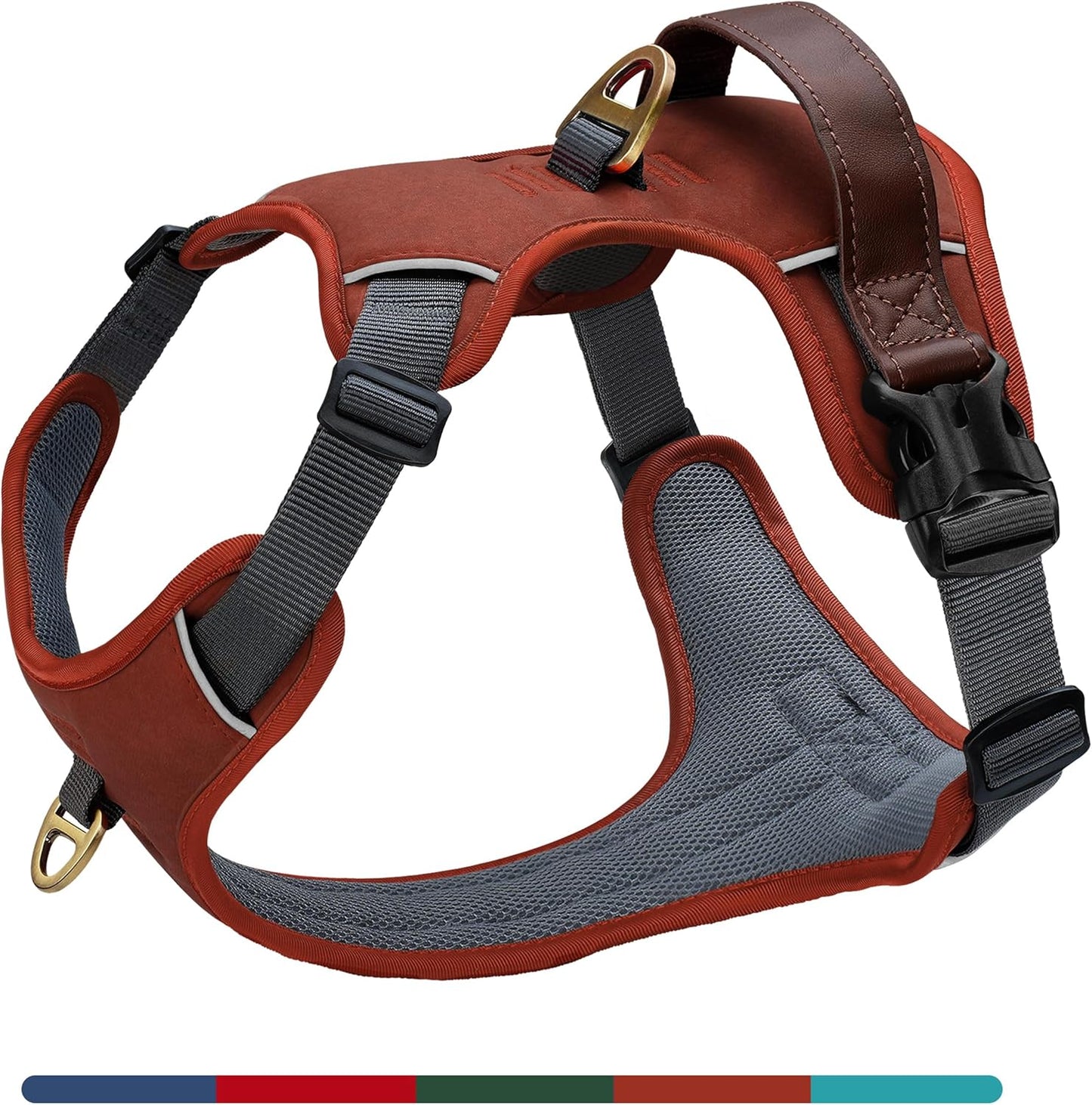 No Pull Dog Harness Medium Sized Dog,Stylish PU Leather Vest with Easy Control Handle,No Choke Front Clip with 2 Metal Leash Clips,Reflective & Adjustable for Walking,Brown,Chest 27-33"