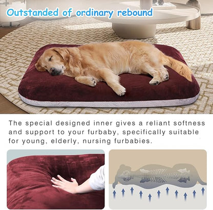 Magic Dog Super Soft Large Dog Bed, 39 Inches Orthopedic Foam Pet Beds with Anti Slip Bottom, Dog Sleeping Mattress with Removable and Washable Cover, Burgundy L,39'' X 33.5'' X 3.7''