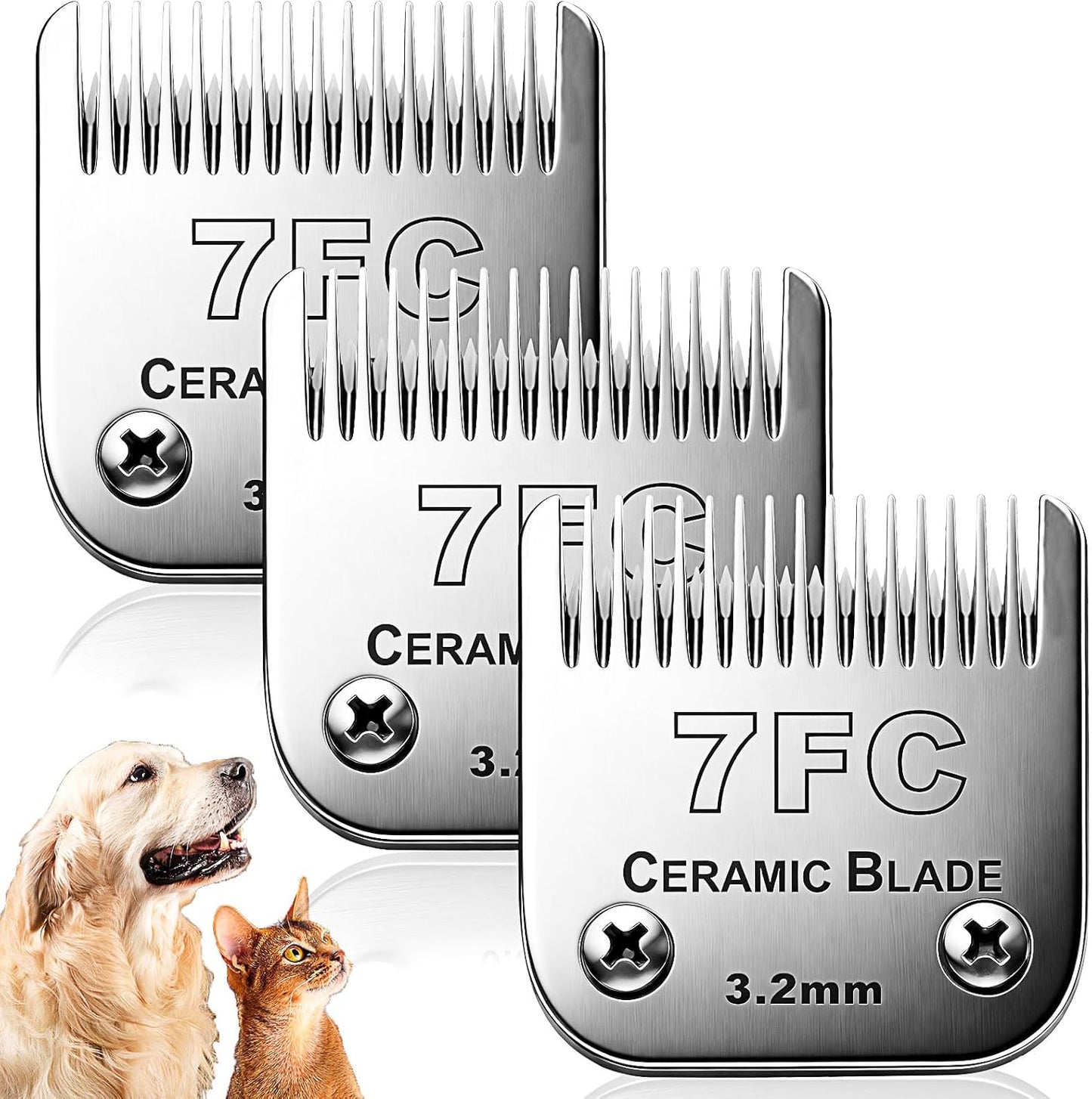 Dog Grooming Replacement Blades Compatible with Andis Dog Clipper, Dog Clipper Blades Compatible with Oster A5,Wahl KM-10 Series Dog Clipper,7FC Blades (3.2mm)