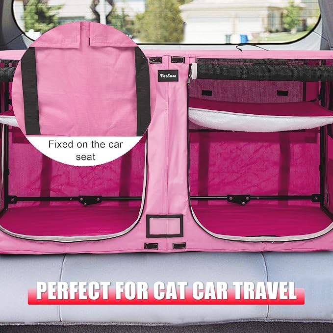 Huge Sapce Double Compartment Cat Travel Carrier with Litter Box & Homack | Cat Show Kennel Cage Crate with Mat & Water Bottle