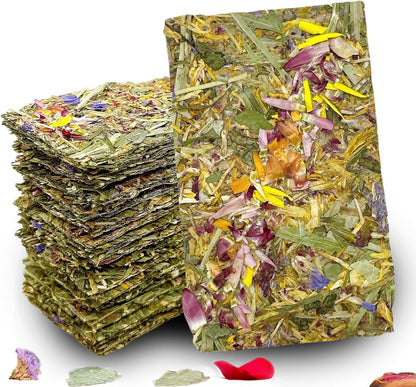 Hamiledyi Rabbit Chew Toys 15 Pieces Natural Timothy Hay Chips Chew Treats with Herbal Floral Scent for Rabbit Guinea Pig Hamster Chinchilla