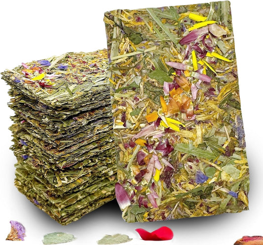 Hamiledyi Rabbit Chew Toys 15 Pieces Natural Timothy Hay Chips Chew Treats with Herbal Floral Scent for Rabbit Guinea Pig Hamster Chinchilla