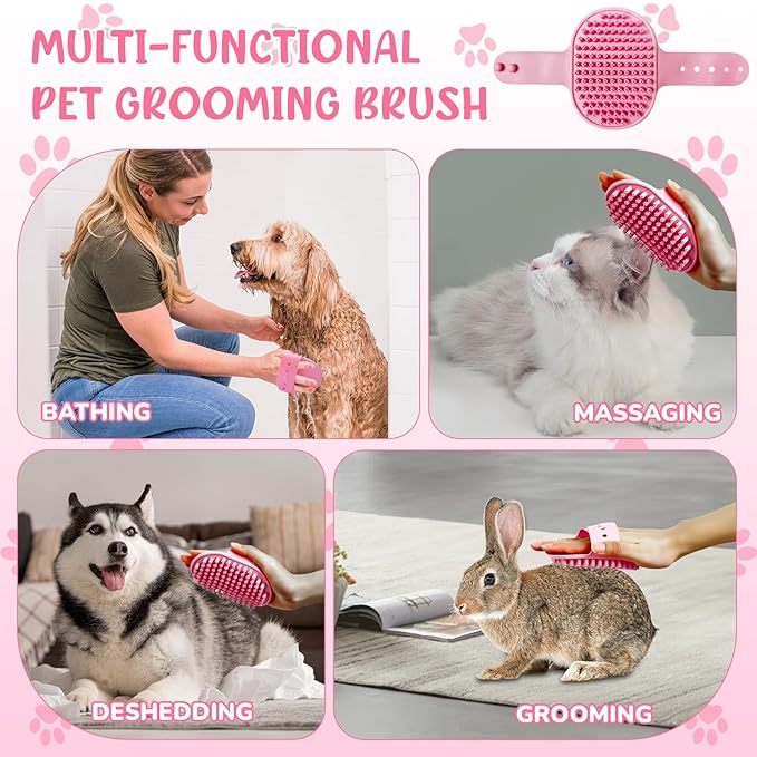 Dog Brush & Grooming Kit – 9-Piece Pet Brush & Deshedding Set for Shedding, Bathing, Trimming & Nail Care | Grooming Tools for Dogs & Cats, Includes Comb, Nail Clipper, Scissors, Slicker Brush (Pink)