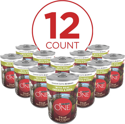 Purina ONE High Protein Wet Dog Food True Instinct Tender Cuts in Dog Food Gravy With Real Chicken and Duck - (Pack of 12) 13 oz. Cans