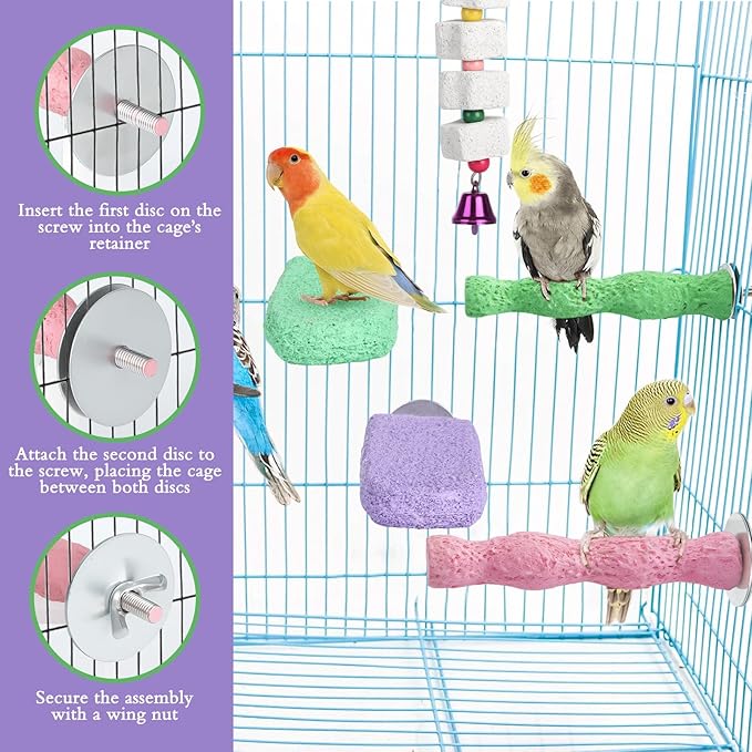 5 Pcs Bird Beak Grinding Stone and Bird Chewing Toy,Parrot Beak Grinding Calcium Stone with Bells,Cage Toys for Budgies,Parakeets,Cockatiels