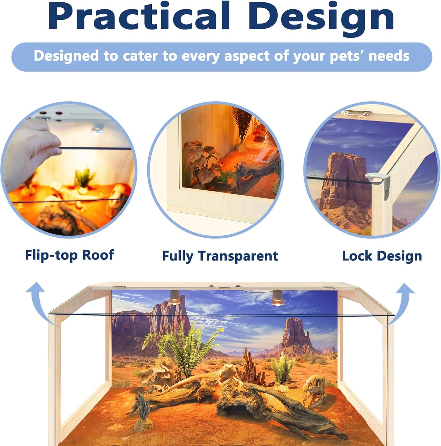 PROLEE Bearded Dragon Tank,Lizard Tank with Clear Tempered Glass Roof,Anti-Scratch Reptile Enclosure, Snake Tank and Reptile Tank,Built-in Light Fixtures with Switch (34 Gallon)