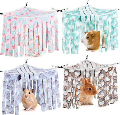Huwena 4 Pcs Guinea Pig Hideout Heart Fleece Hideaway Toys Cage Accessories Small Animals Corner Triangular Hammock Hamster Ferret Playing Sleeping Bed for Hedgehog Bunny Chinchillas