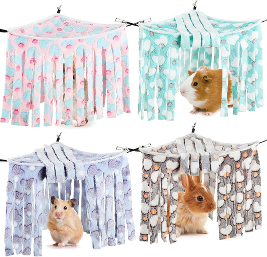 Huwena 4 Pcs Guinea Pig Hideout Heart Fleece Hideaway Toys Cage Accessories Small Animals Corner Triangular Hammock Hamster Ferret Playing Sleeping Bed for Hedgehog Bunny Chinchillas