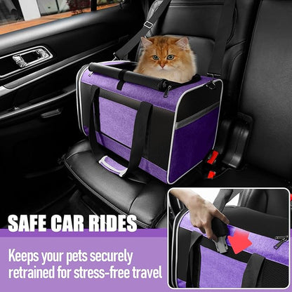 Pet Carrier for Large Cat 20 lbs+ / Soft Sided Small Dog 12 Pounds Travel Crate Top Load/Collapsible Kitty Carry Bag Big Kitten Mesh/Sturdy Animal Transport cage Kennel Long Trips Purple