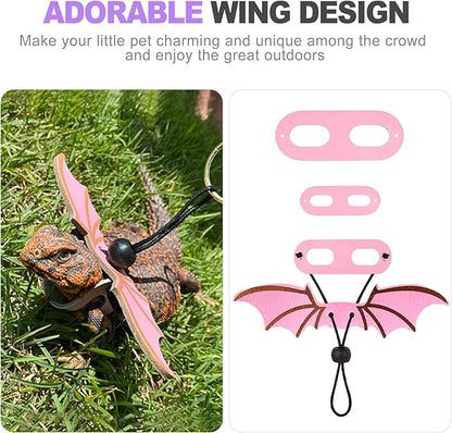 3 Sizes Adjustable Soft Leather & Nylon Bearded Dragon Harness and Leash Set Reptile Lizard Leashes for Outdoor Walking-Pink