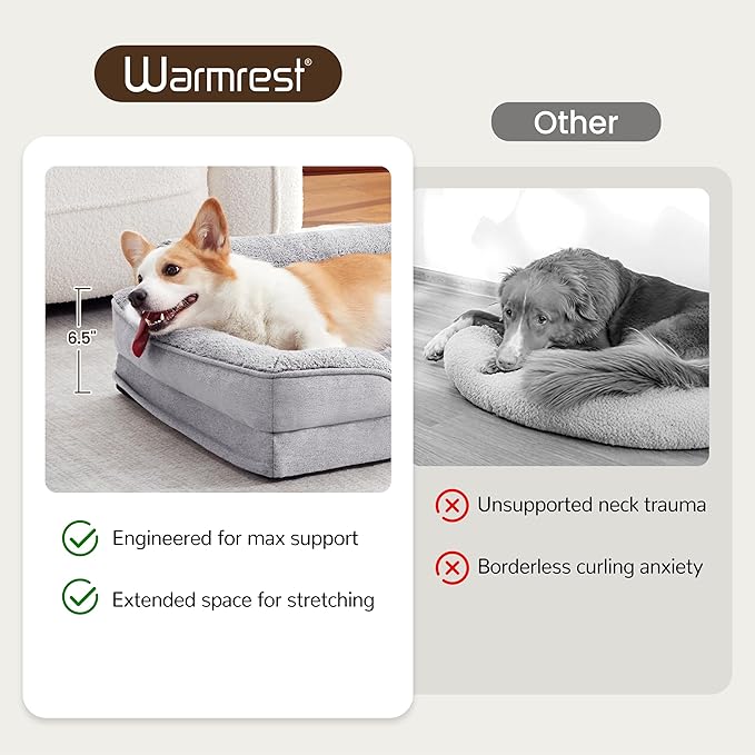 Orthopedic Dog Beds for Medium Size Dogs, Waterproof Egg-Crate Foam Pet Couch Bed with Soft Sides, Non-Slip Dog Sofa with Fleece Removable Washable Cover, 28"L Supportive Pet Sofa, Light Grey
