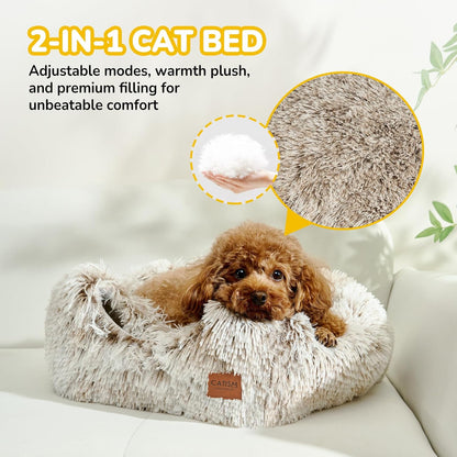 CATISM Cat Bed, Cat Cave for Indoor Cats, Soft Cat Dome, Self-Warming 2 in 1 Foldable Pet Cat House with Washable Cushioned Pillow Calming Fluffy Dog Beds for Small Dogs with Anti-Slip Bottom Brown L
