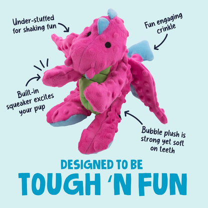 goDog Dragons Squeaky Plush Dog Toy with Chew Guard Technology, Durable Fabric & Squeaker for Active Play, Pink, Large