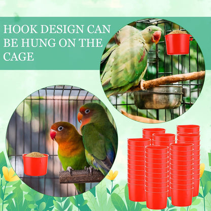 120 Pcs Cage Cups Chicken Birds Feeder Cups Plastic Hanging Chicken Feeders and Waterers 8 oz Feeding Bowl for Gamefowl Supplies Pet Pigeon Poultry Parrot Parakeet Rooster Rabbit(Red)