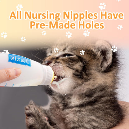 3 Pack Kitten Silicone Bottle Feeding Kit,Nipple & Feeding Kit for Kittens, Reusable Newborn Kitten Supplies, Suitable for Feeding Kitten, Puppy, Rabbit,Hamster (Yellow, Medium)