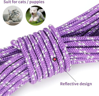 Rypet Reflective Cat Long Leash - 15 FT Escape Proof Walking Leads Yard Long Leash Durable Safe Personalized Extender Leash Traning Play Outdoor for Kitten, Puppy, Rabbit and Small Animals(Purple-S)
