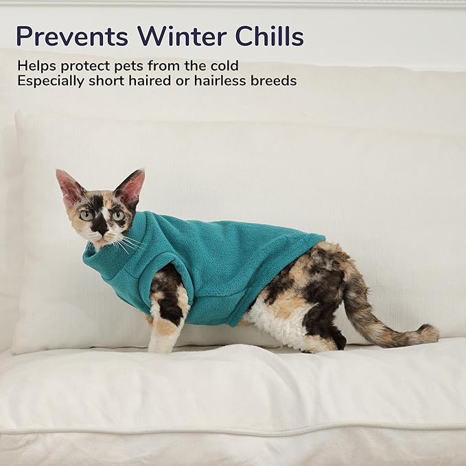 PUMYPOREITY Fleece Sphynx Cat Clothes, Warm Thick Cat Sweater, Soft Winter Coat for Hairless Cats, Cold Weather Pet Sweater for Dogs and Cats, Purple, L