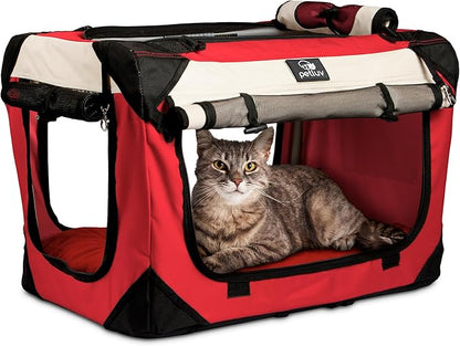 Medium Cat & Dog Carrier for Most Cats or Small Dogs, Soft-Sided, Collapsible with Locking Zippers, Portable Travel Bag with Soft Bed, Red
