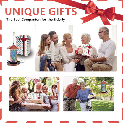 XDW-GIFTS Mosaic Solar Wild Bird Feeder, Waterproof Lantern Shape with S-Hook & 4 LED Lights, Garden Decor for Lawn, Patio, Balcony, Yard Ornament - Unique Gifts for Mom, Women, Grandma, Bird Lovers