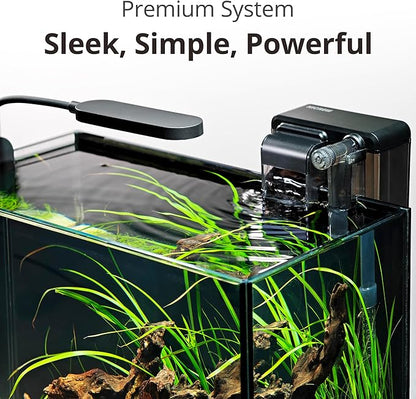 NICREW 2.5 Gallon Nano Nature Aquarium Kit, Ultra-Clear Rimless Desktop Fish Tank with Light, Filter, Gravel and Rock, Perfect for Small Fish, Shrimp, or Betta, Complete Version, Black
