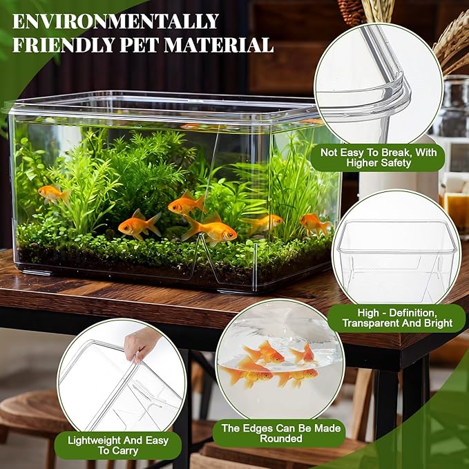 Geelin 7 Gallon Plastic Fish Tank Large Bowl Shatterproof with Crystal Clear Clarity for Terrarium, Flower Vase Centerpiece Gift for Fish Lovers(Square)