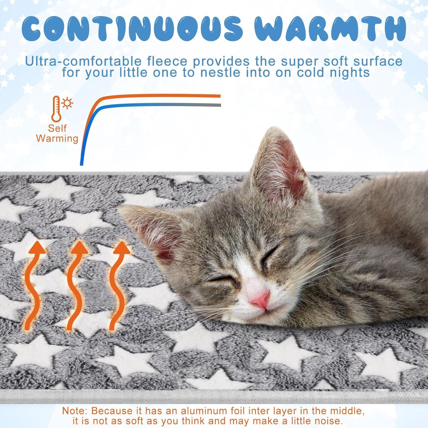 2 Pcs Large Self Warming Cat Pad Self Heating Cat Mat Bed Dog Crate Pet Blankets Thermal Heated Bed Mat for Outdoor Indoor Newborn Kittens Puppies Dog(Large Star,24 x 18)