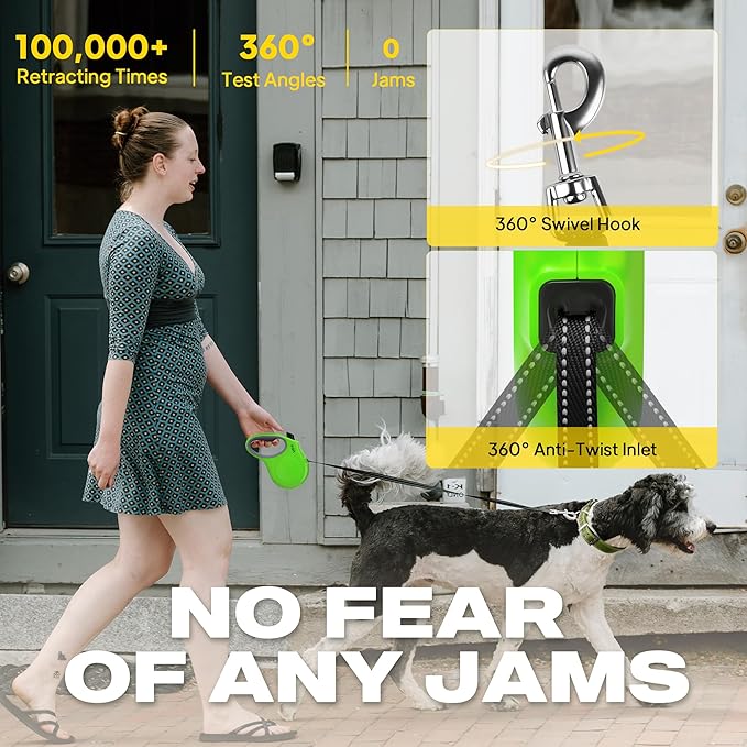 Fida Retractable Dog Leash, 16ft Heavy Duty Pet Walking Leash for Large Dog up to 110 lbs, Tangle Free. One-Hand Brake (Large, Green)