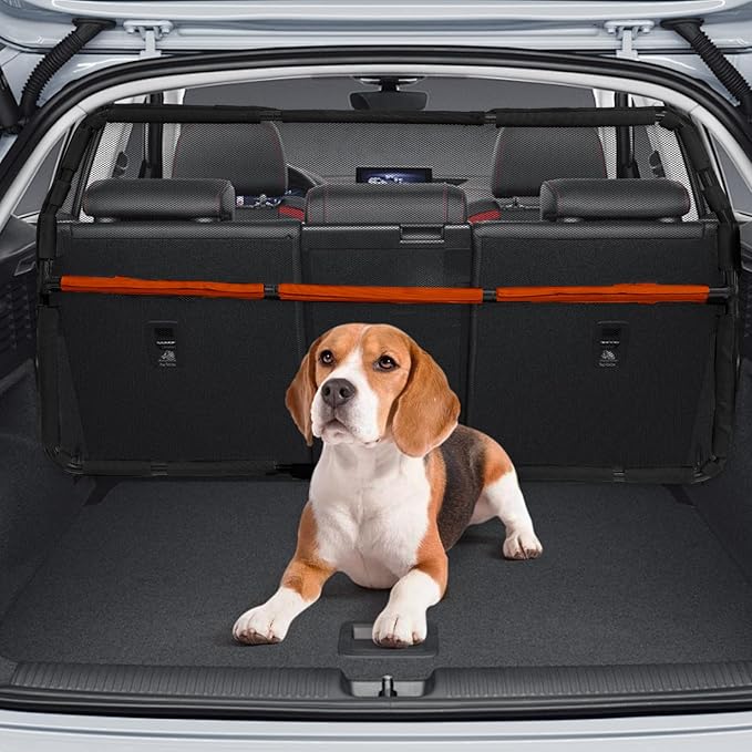 Dog Barrier for Cargo Area, 46" Wide See Through Vehicle Car Hatchback Dog Car Net Barrier, Dog Car Net Mesh for 3rd Row Seat,Back Seat Car Divider Barrier Restraint Fence Trunk Shield for Car