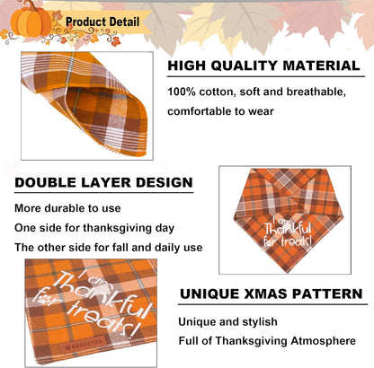 ADOGGYGO Thanksgiving Dog Bandanas, Orange Plaid Pet Scarf, Premium Cotton Fabric, Multiple Sizes Offered, Fall Thanksgiving Bandanas for Small Dogs Pets (Small)