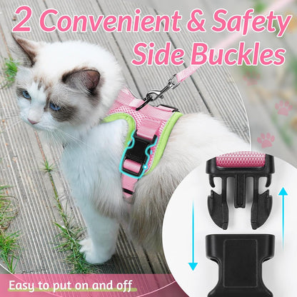 rabbitgoo Cat Harness and Leash for Walking, Escape Proof Soft Adjustable Vest Harnesses for Cats, Easy Control Breathable Reflective Strips Jacket, Green&Pink, XXS