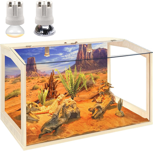 PROLEE Bearded Dragon Tank,Lizard Tank with Clear Acrylic Roof,Anti-Scratch Reptile Enclosure, Snake Tank and Reptile Tank,Built-in Light Fixtures with Switc (25 Gallon, 24" Long, Clear Acrylic Roof)
