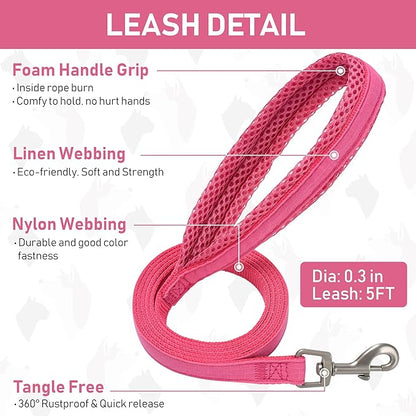 GAMUDA Small Pet Harness Collar and Leash Set, Step in No Chock No Pull Linen Fabric Soft Mesh Dog Vest Harnesses Reflective for Dogs Puppy Cats Kitten Rabbit (Pink, S)