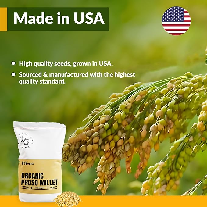 Old Potters Wildlife Organic White Millet for Bird Feeding and Wildlife Bird attracting, Non-GMO and USA Grown, 25 lbs