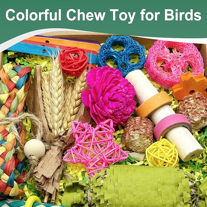Natural Bird Toy Foraging Parrot Shredding Toys Box Conure Chewing Toys for Cockatiel Lovebird Parakeet Budgie Small-Medium Birds (Colorful)
