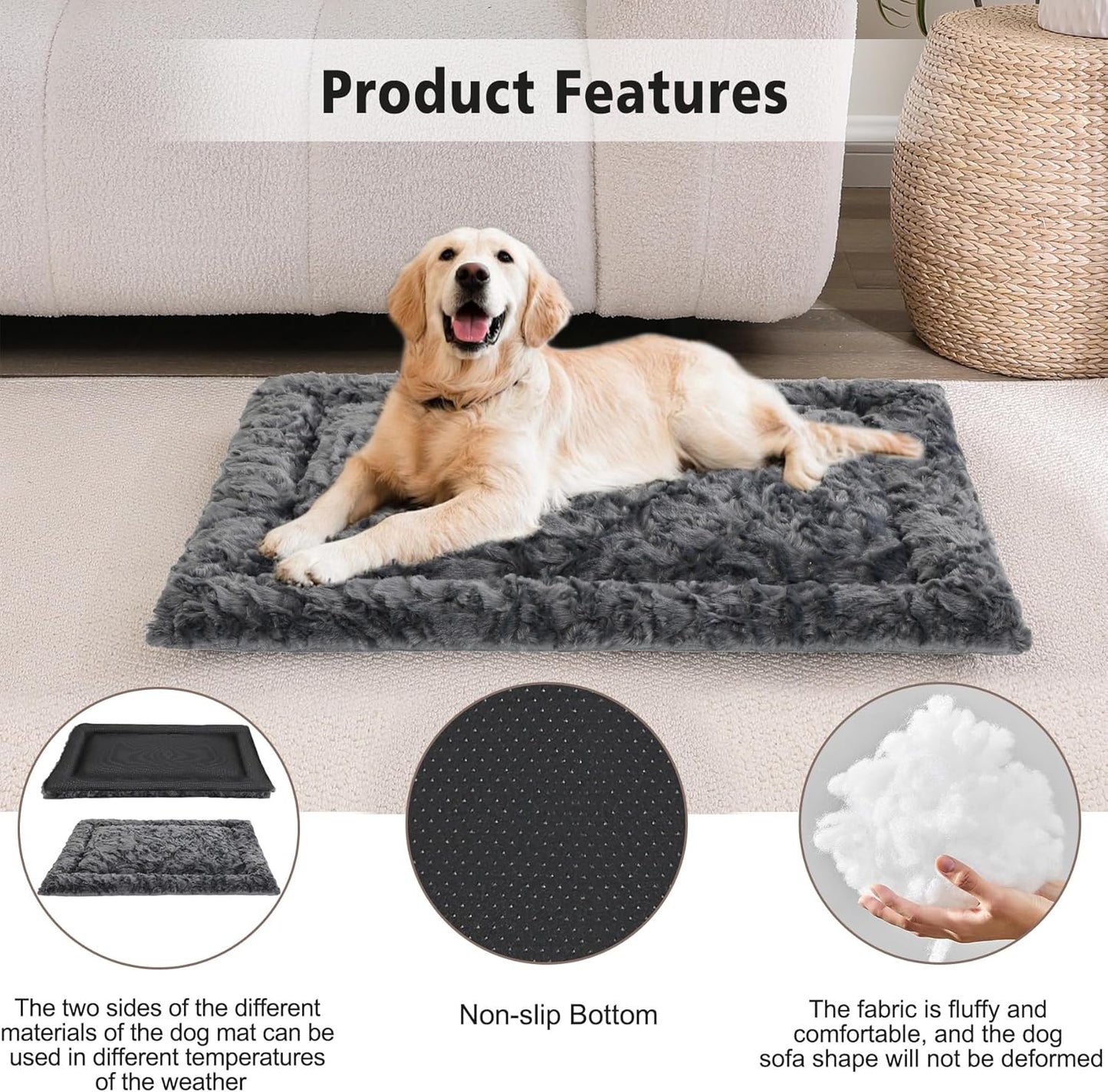 2 Pack Dog Bed for Large Medium Small Dogs,Reversible Rectangle Dog Bed,Washable Orthopedic Durable Sofa Bed for Pet Sleeping Puppy Cat-M-Grey