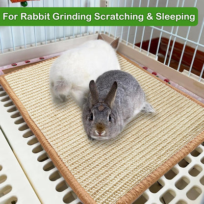 Rabbit Scratching Pad, 16 x 12 Inch Natural Sisal Bunny Scratch Mat Scratcher Mats Claws and Teeth Care for Biting Sleeping Nesting Small Animal Bedding Bed Play Toy (Beige+Brown, 1Pc)