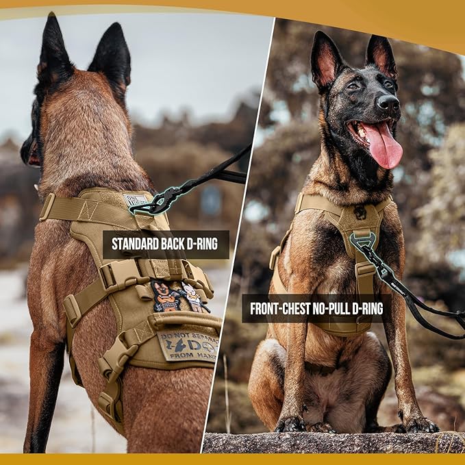 OneTigris Escape Proof Dog Harness, No Pull Dog Harness with Handles, Tactical Multi-Use Support Dogs Harnes for Large Dogs Everyday Wear Walking Hiking Training (Brown, Large)