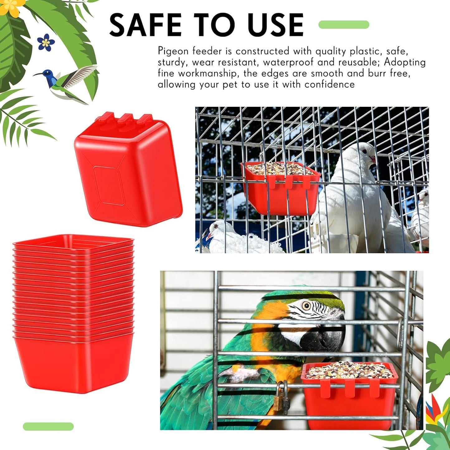 Maxdot 50 Pcs Cage Cups Chicken Feeder Cups 16 oz Hanging Bird Food Water Bowl Bunny Cage Feeding Dish for Pet Parrot Rooster Parakeet Gamefowl Poultry Pigeon(Red)