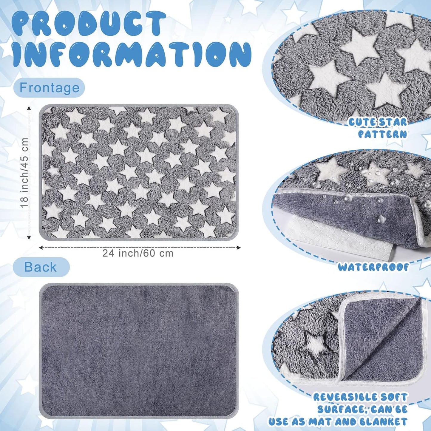 2 Pcs Large Self Warming Cat Pad Self Heating Cat Mat Bed Dog Crate Pet Blankets Thermal Heated Bed Mat for Outdoor Indoor Newborn Kittens Puppies Dog(Large Star,24 x 18)