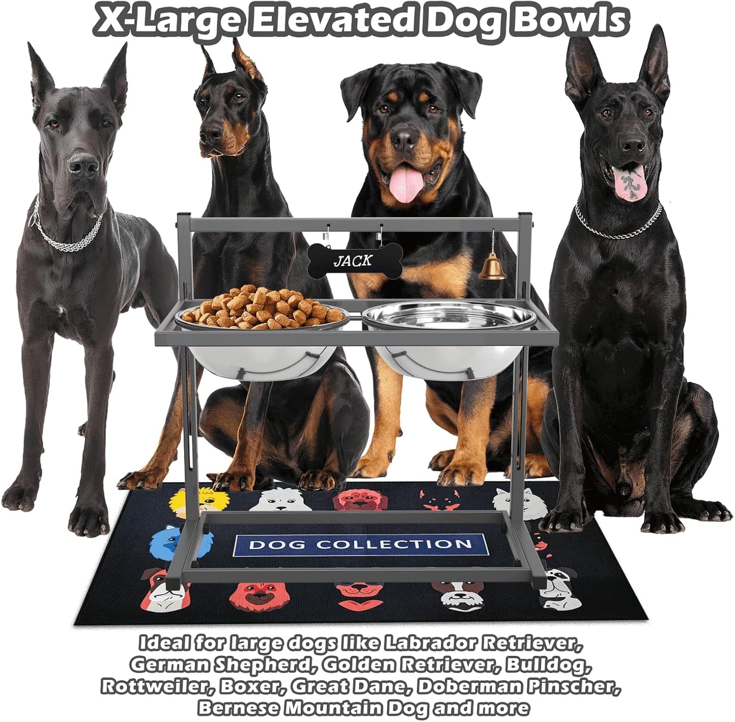 SHAINFUN Elevated Dog Bowls for Large Dogs and Extra Large Sized Dog Raised Dog Bowl Stand Adjustable Height with Two 3000ML(13-14cups) Stainless Steel Dog Food Bowls Metal Elevated Dog Bowl Stand