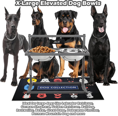 SHAINFUN Elevated Dog Bowls for Large Dogs and Extra Large Sized Dog Raised Dog Bowl Stand Adjustable Height with Two 3000ML(13-14cups) Stainless Steel Dog Food Bowls Metal Elevated Dog Bowl Stand