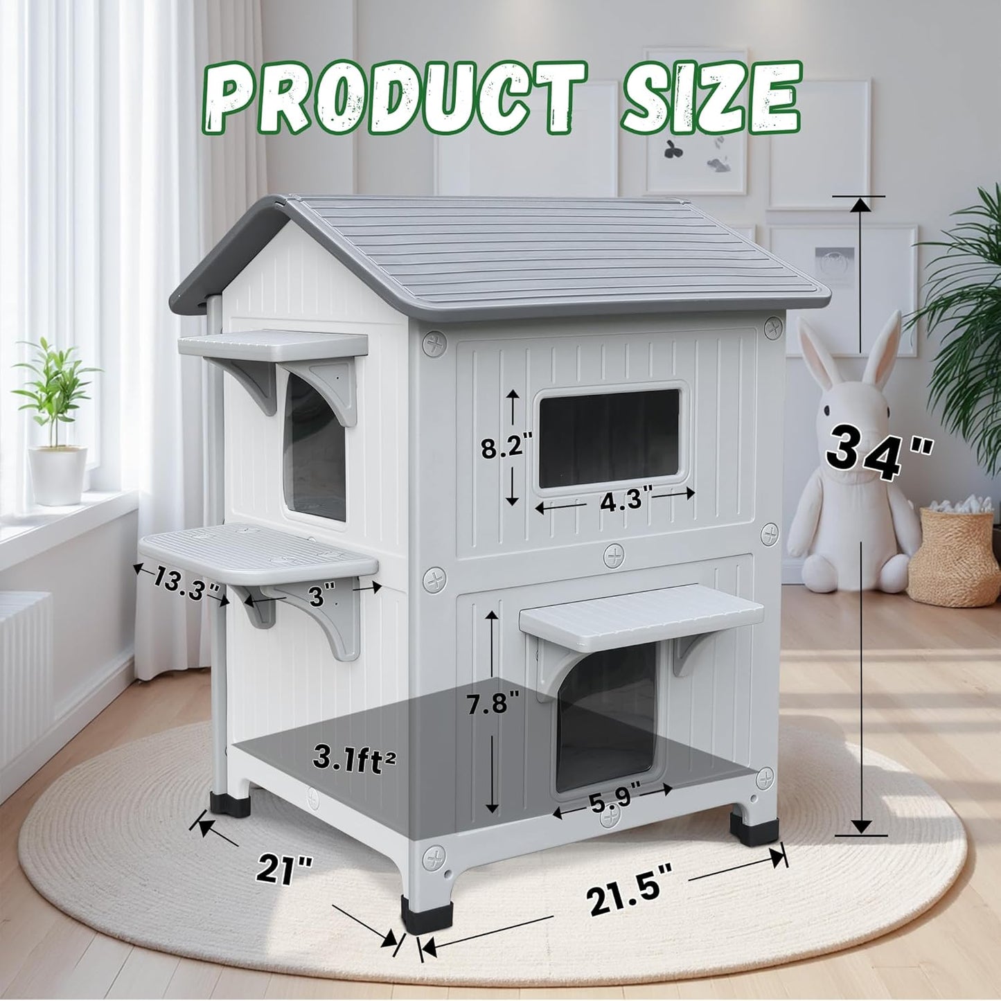 Insulated Outdoor Cat Houses - Waterproof 2 Story Cat House for Outside with Escape Door for Winter，Elevated Outdoor Cat House for Feral Stray Barn Cat Kitty