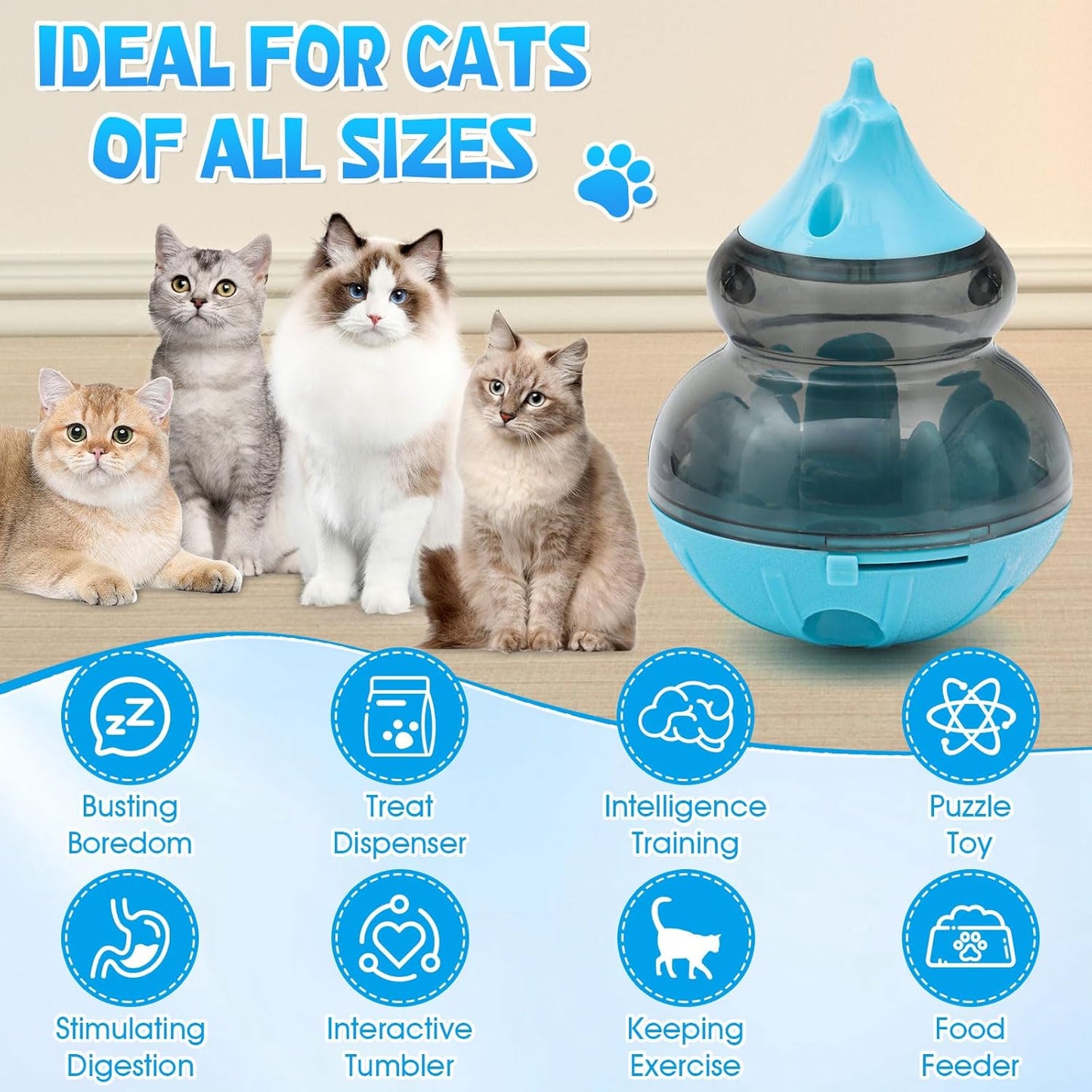 Dog Treat Dispenser Physical Training and Brain Stimulation Puzzle Toy Cat Interactive Feeding Tumbler Adjustable Slow Dispensing Feeder (Blue)