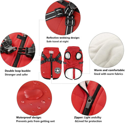 Aiboria Dog Jacket Coat Windproof Jackets Warm Pet Vest Fleece Dog Sweater Padded Vest with Chest Strap Harness Red XXL