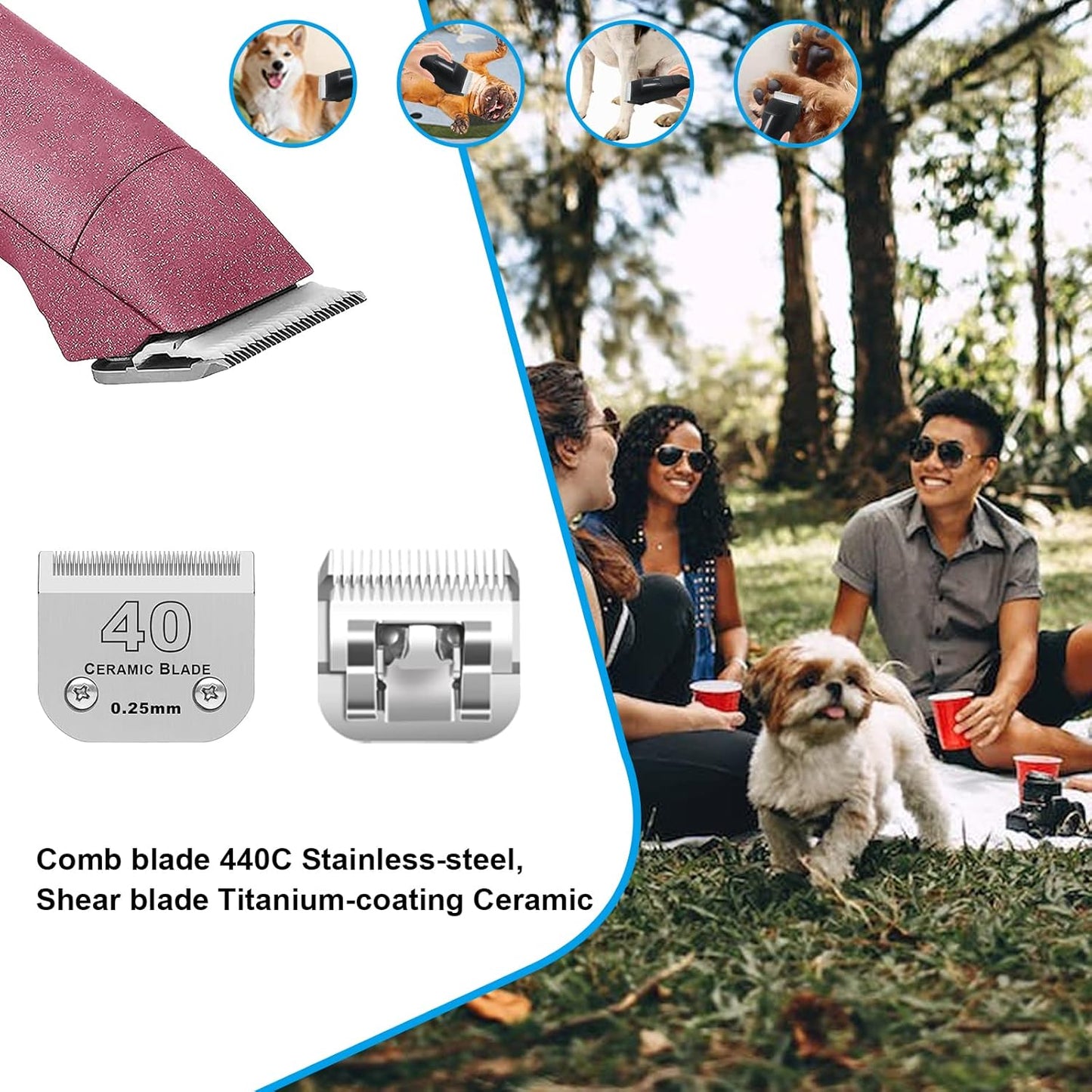 3 Pack 40# Detachable Pet Dog Grooming Ceramic Blades,Compatible with Andis,Oster A5,Wahl KM-10 Series,Size #40 Blade 1/100-Inch 0.25MM Cut Length