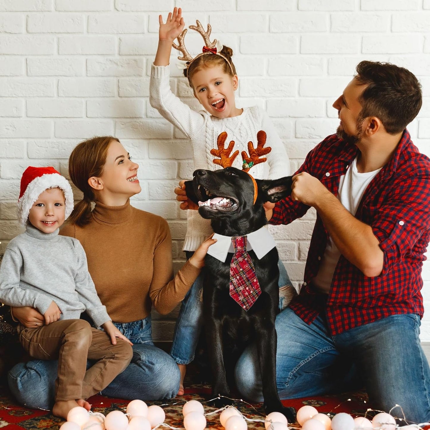 ADOGGYGO Christmas Dog Necktie Pet Tuxedo Christmas Dog Neck Tie Collar with Red Plaid Tie for Small Medium Large Dogs Pets (Large, Red)