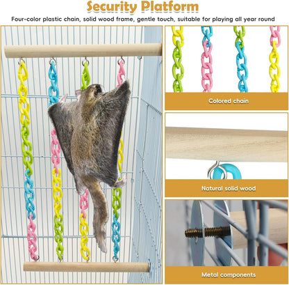 PINVNBY 2 Pack Sugar Glider Climbing Toys,Natural Wood Sugar Glider Cage Accessories with Colorful Plastic Chains, Hanging Rat Enrichment Toys Without Swaying for Hamsters and Parrots