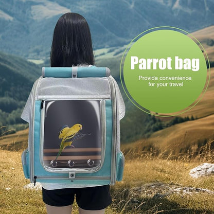 halinfer Bird Backpack Carrier Cage, Front Zipper Opening Portable Bird Travel Bag with Standing Perches and Metal Tray, Vented Carry Transport Carrier for Parakeet, Budgie, Conure, Cockatiel, Parrot